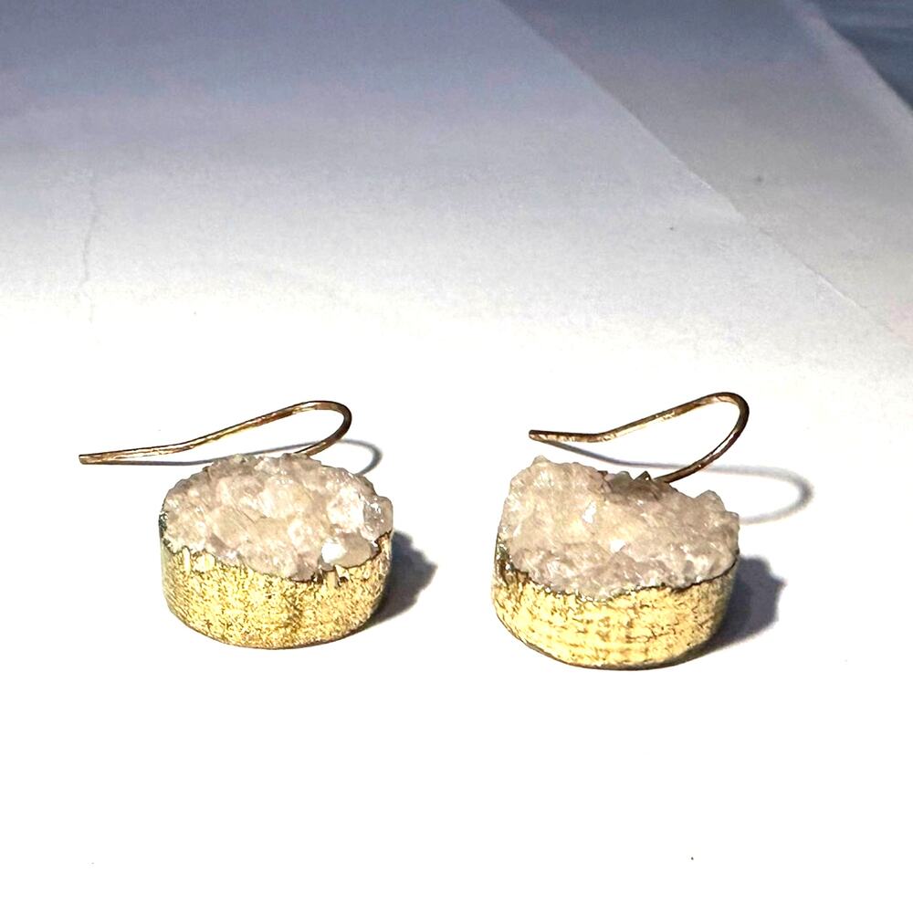Druzy Stone Dangle Drop Earrings Round Circle Modern Contemorary Costume Jewelry
